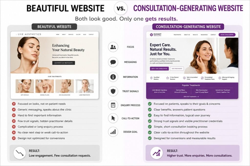 Beautiful vs consultation-generating website design-infographic