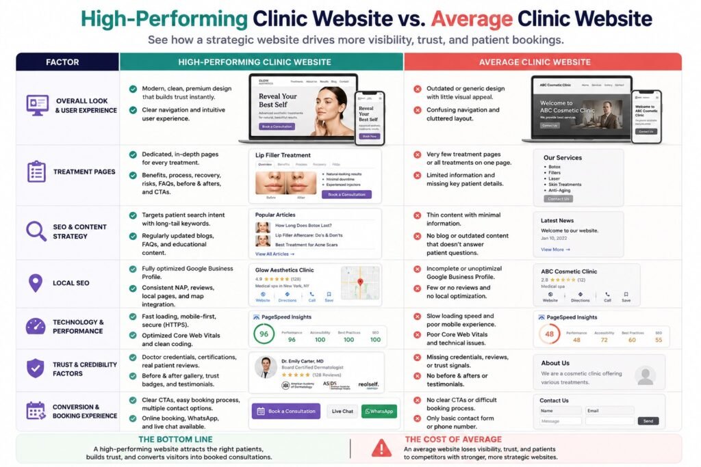High-Performing Clinic Website vs. Average Clinic Website-infographic