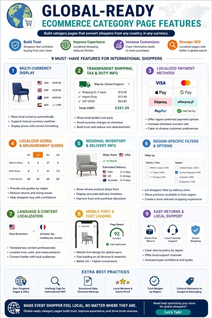 Infographic Global-Ready Ecommerce Category Page Features