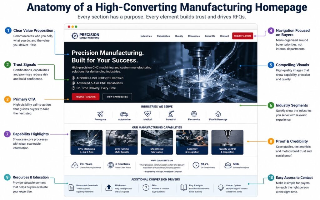 Manufacturing Homepage Conversion Blueprint infographic