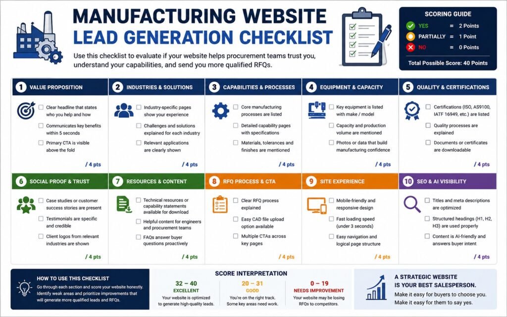 Manufacturing Website Lead Generation Checklist infographic