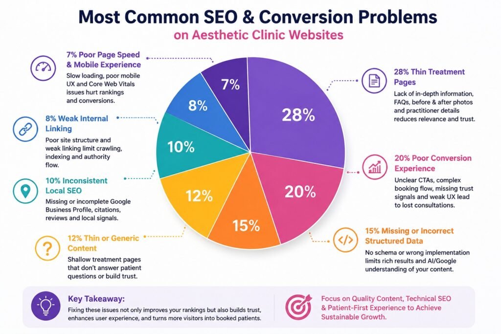 Most Common SEO & Conversion Problems on skin, hair & Aesthetic Clinic Websites- infographic