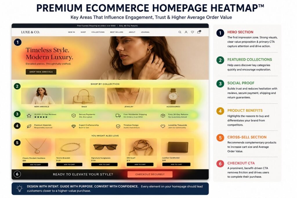Premium e-commerce homepage heatmap guide infographic