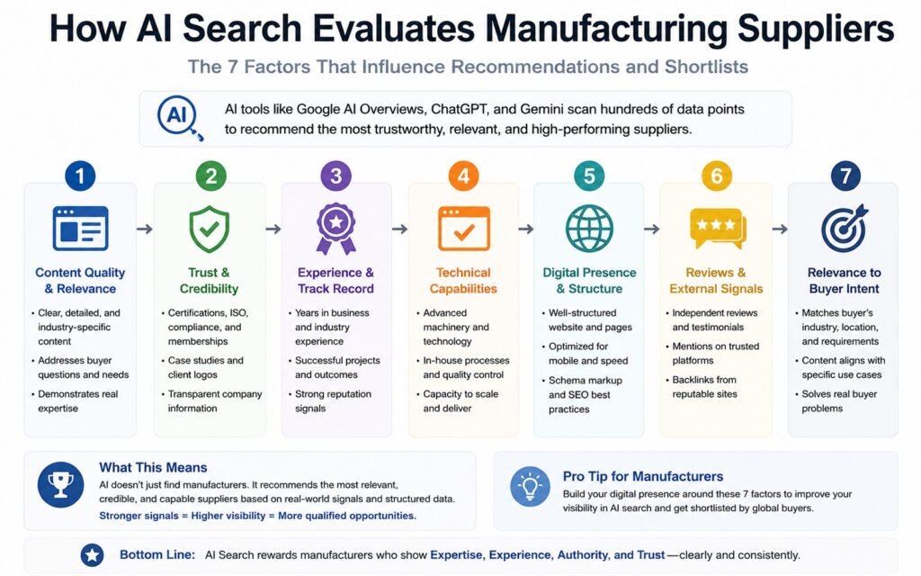 Process Flow How AI Evaluates Suppliers infographic