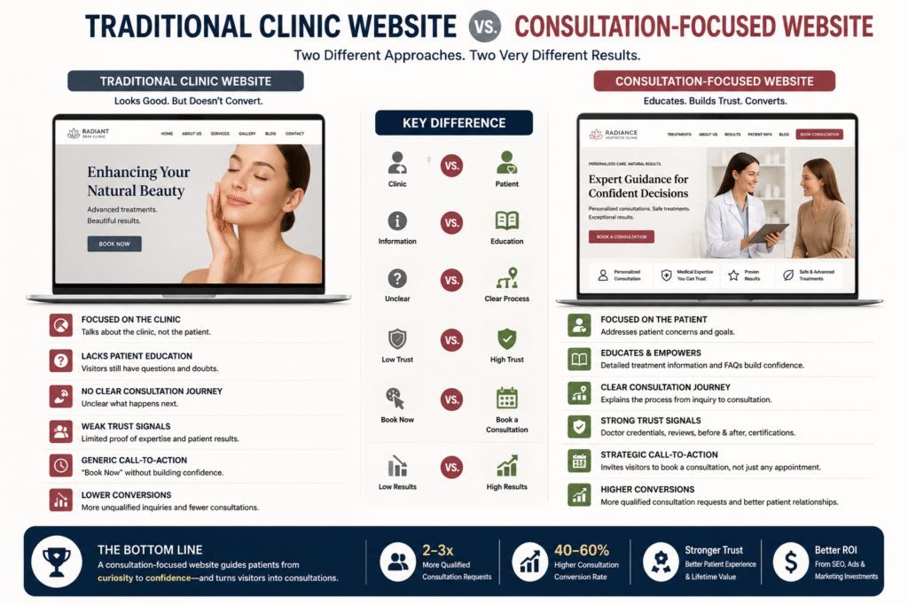 Website comparison clinic vs consultation focus-infographic