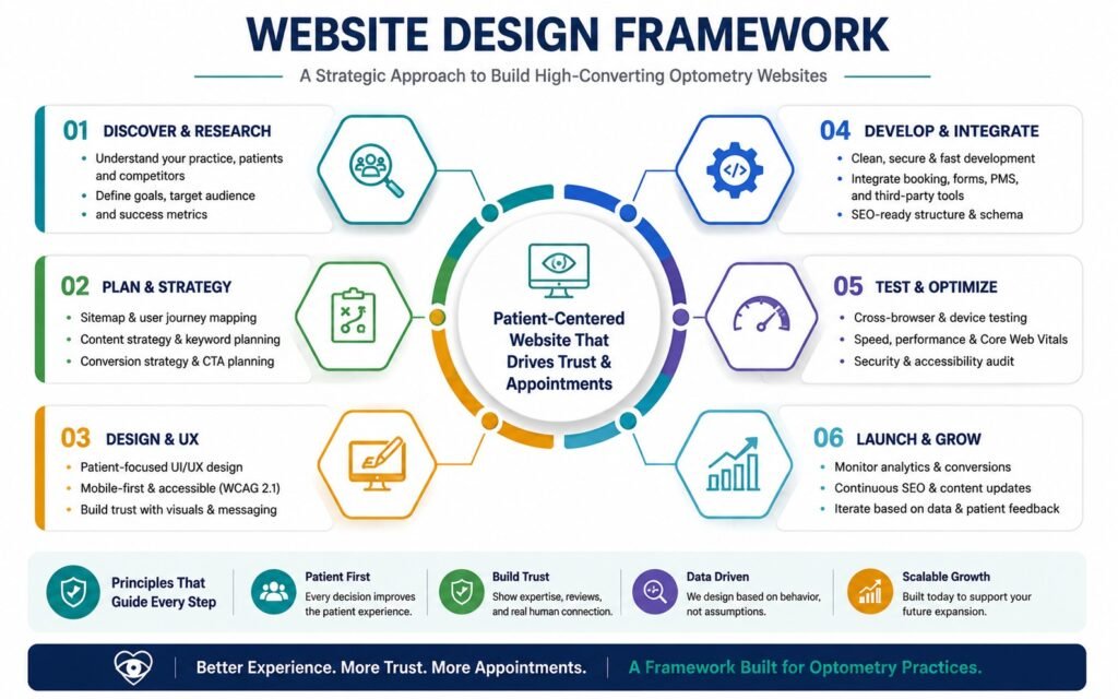 Website design framework for optometry practices- infographic