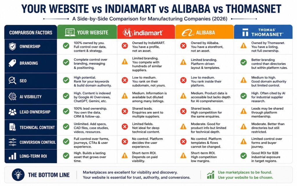 Your Website vs IndiaMART vs Alibaba vs Thomasnet-infographic