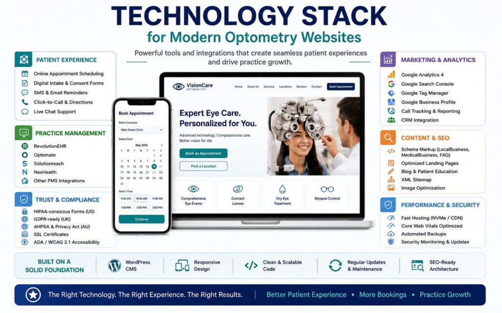Tech stack for modern optometry websites-infographic