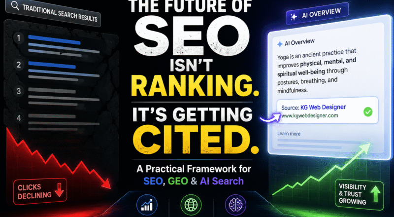 The Future of SEO Isn't Ranking. It's Getting Cited. Featured image for the AI Overview Rewrite Framework explaining how to optimize content for SEO, GEO, AEO and AI Search to earn citations instead of losing traffic