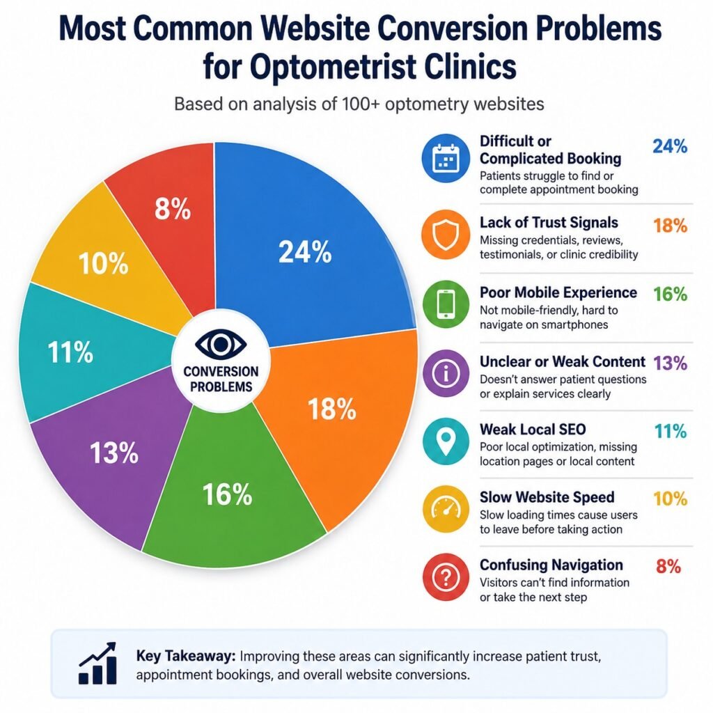 Most Common Website Conversion Problems for Optometrist Clinics- infographic