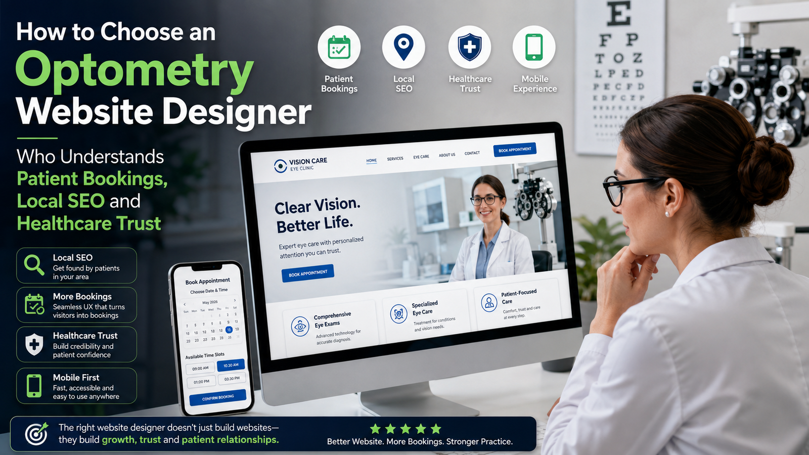 How to Choose an Optometry Website Designer Who Understands Patient Bookings, Local SEO and Healthcare Trust