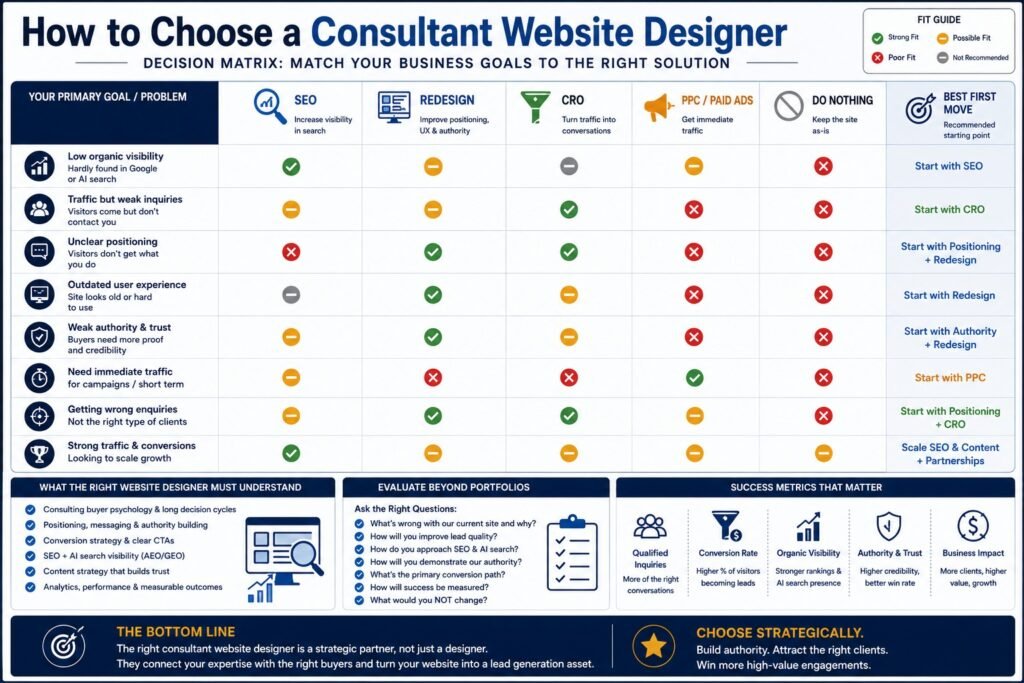Consultant / Corporate decision matrix for consultant website designer