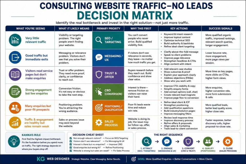 Consultant / Corporate decision matrix for consulting website traffic no leads