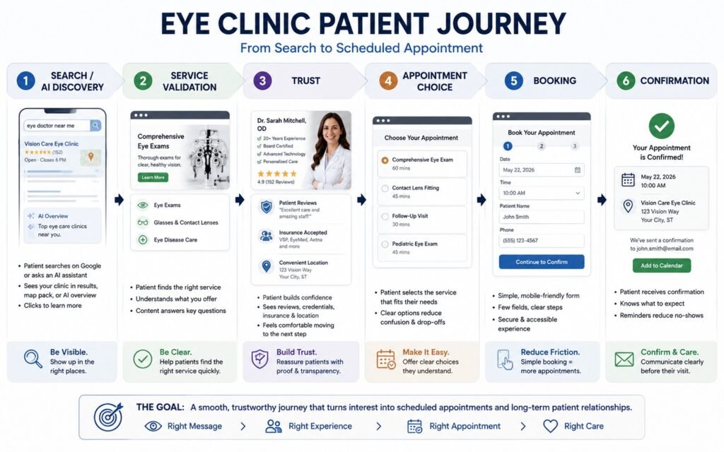 Eye clinic patient journey from search and trust to appointment booking