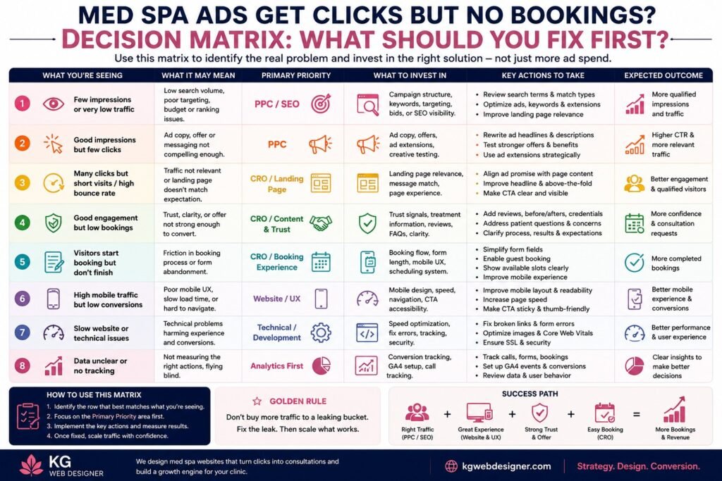 Aesthetic / Med Spa decision matrix for med spa Google Ads no bookings