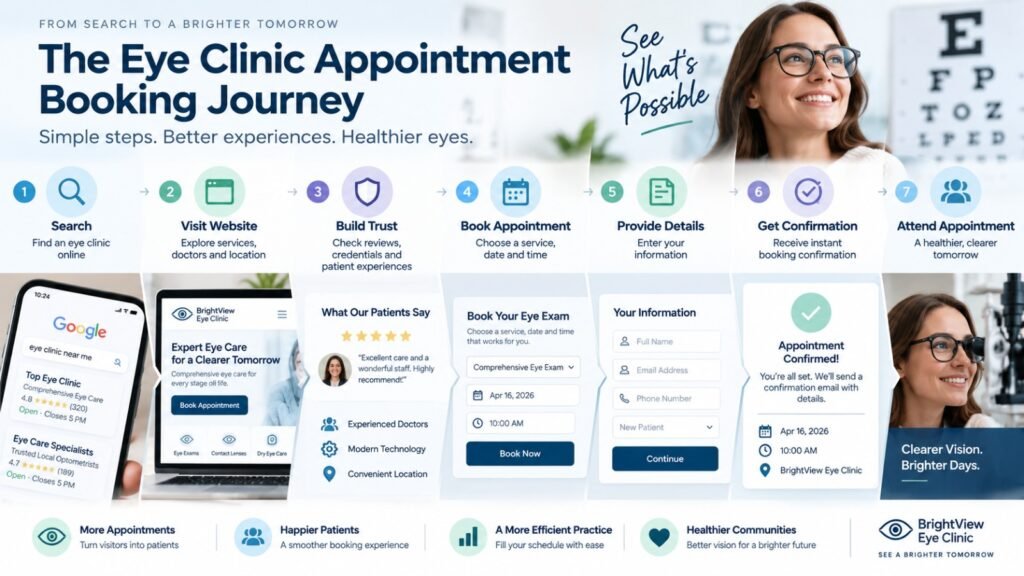 Patient journey from eye clinic search to online appointment
confirmation