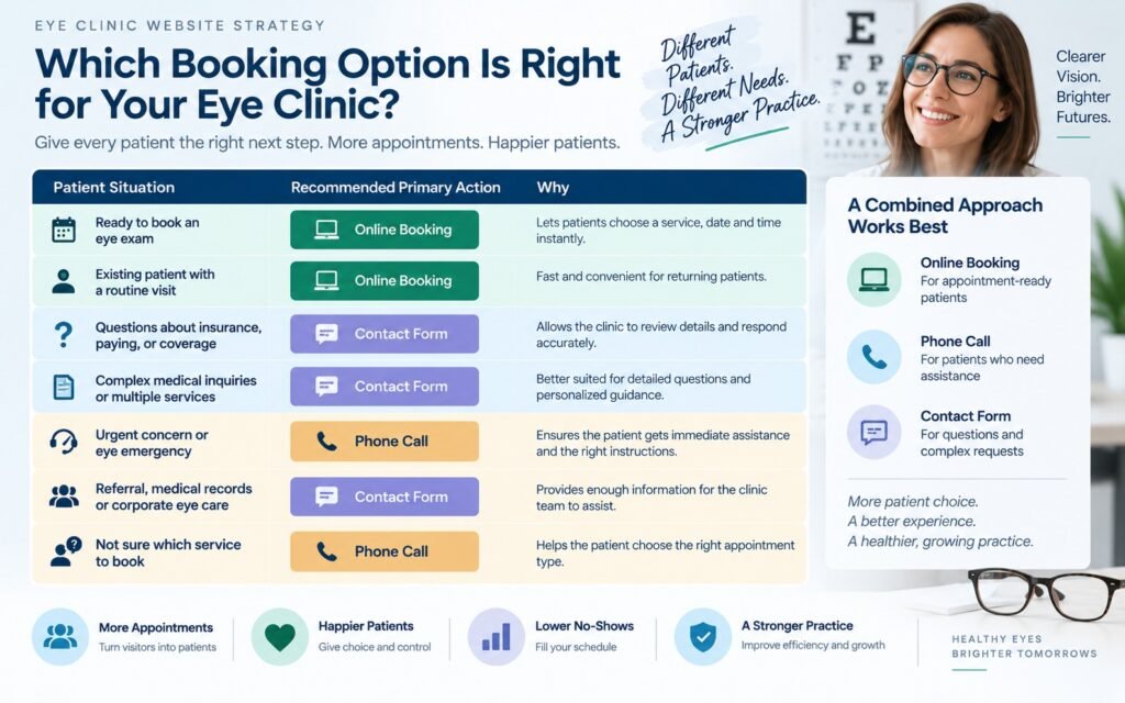 Eye clinic decision framework for online booking, phone calls,
and contact forms