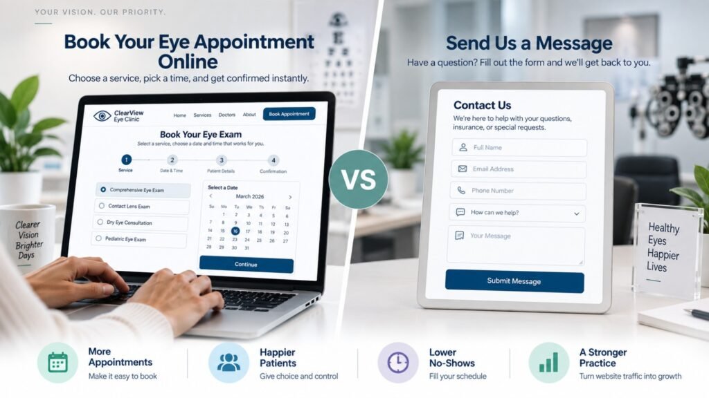 Eye clinic online appointment booking compared with contact forms for patient conversion