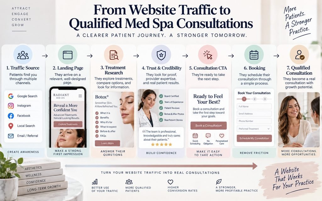 Med spa website funnel from traffic to qualified consultation