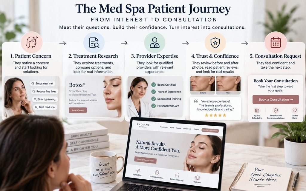 Med spa treatment page patient journey from research to consultation