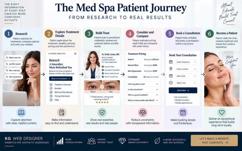 Med spa patient journey from treatment research to trust and consultation booking